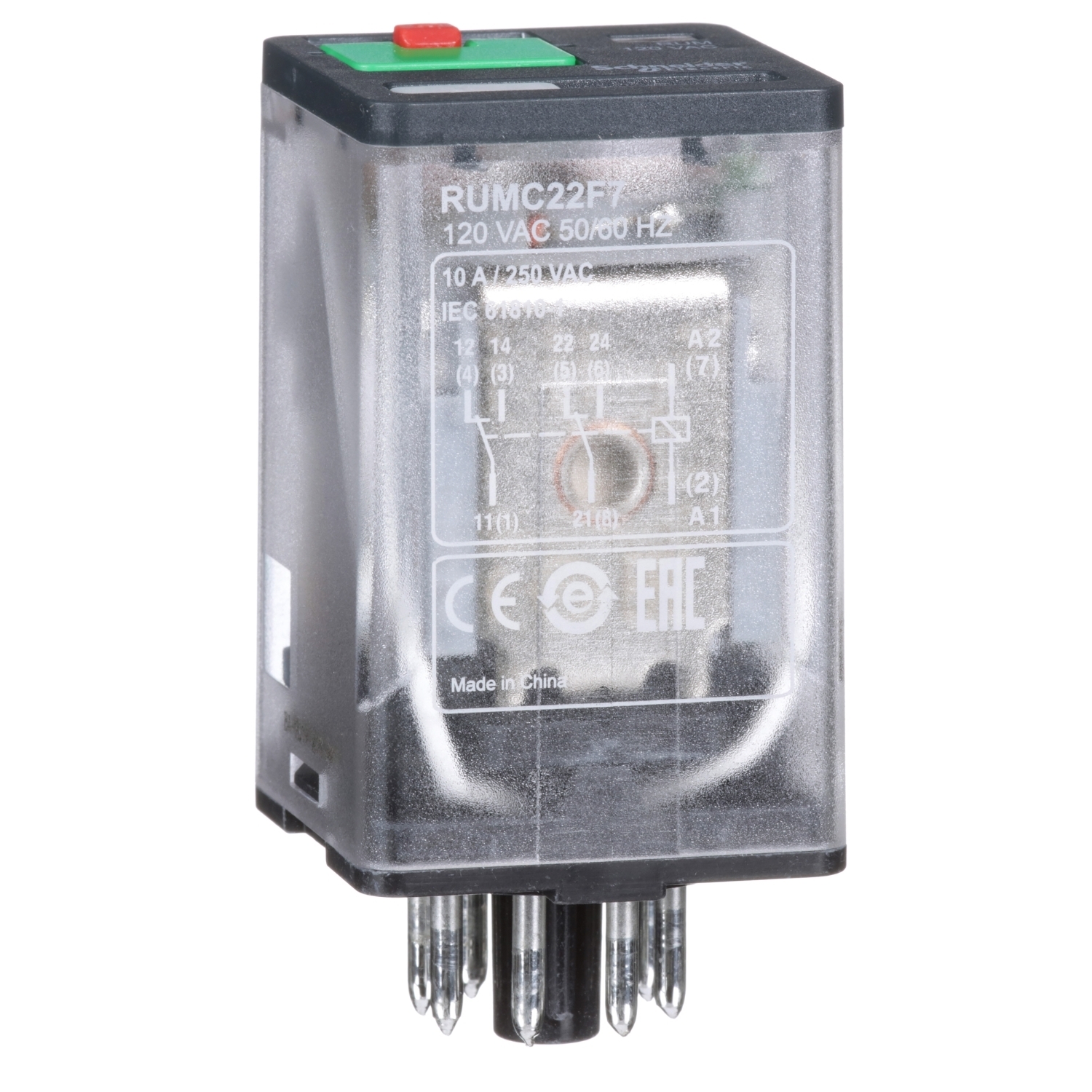 RUMC22F7 Zelio Universal Relay, 10 A, 2NO-2NC 2 Form C 2SPDT Contact, 120 VAC V Coil
