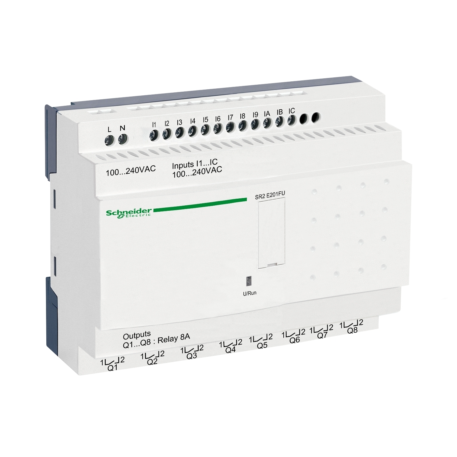 SR2E201FU Compact Smart Relay With Integrated Clock, 120/240 V AC Supply, 12 Inputs, 8 Outputs, Discrete Input, Relay Output