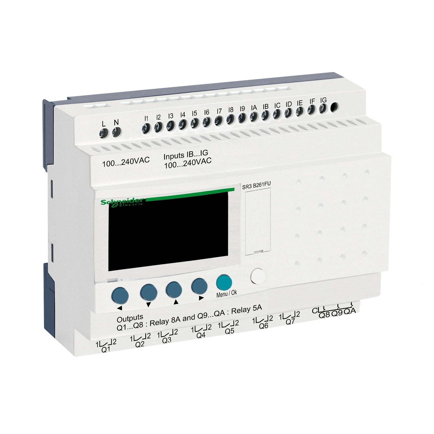 2 SR3B261FU Modular Smart Relay With Display, Integrated Clock, 100 to 240 V AC Supply, 16 Inputs, 10 Outputs, Discrete Input