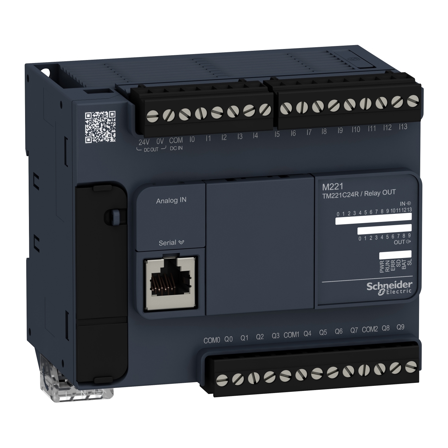 TM221C24R Modicon Logic Controller With Realtime Clock, 100 to 240 V AC, 7 mA Discrete Input/5 mA Fast Input, 14 Discrete/2 Analog Inputs, 10 Relay Outputs