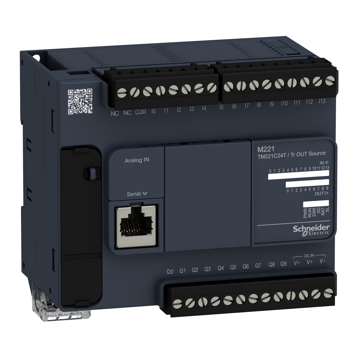 TM221C24T Modicon M221 Compact Logic Controller, 24 V DC, 0.5 A, 14 Inputs, 10 Outputs, 24 V DC Transistor, 7 mA Discrete, 5 mA Fast Input Signal Range