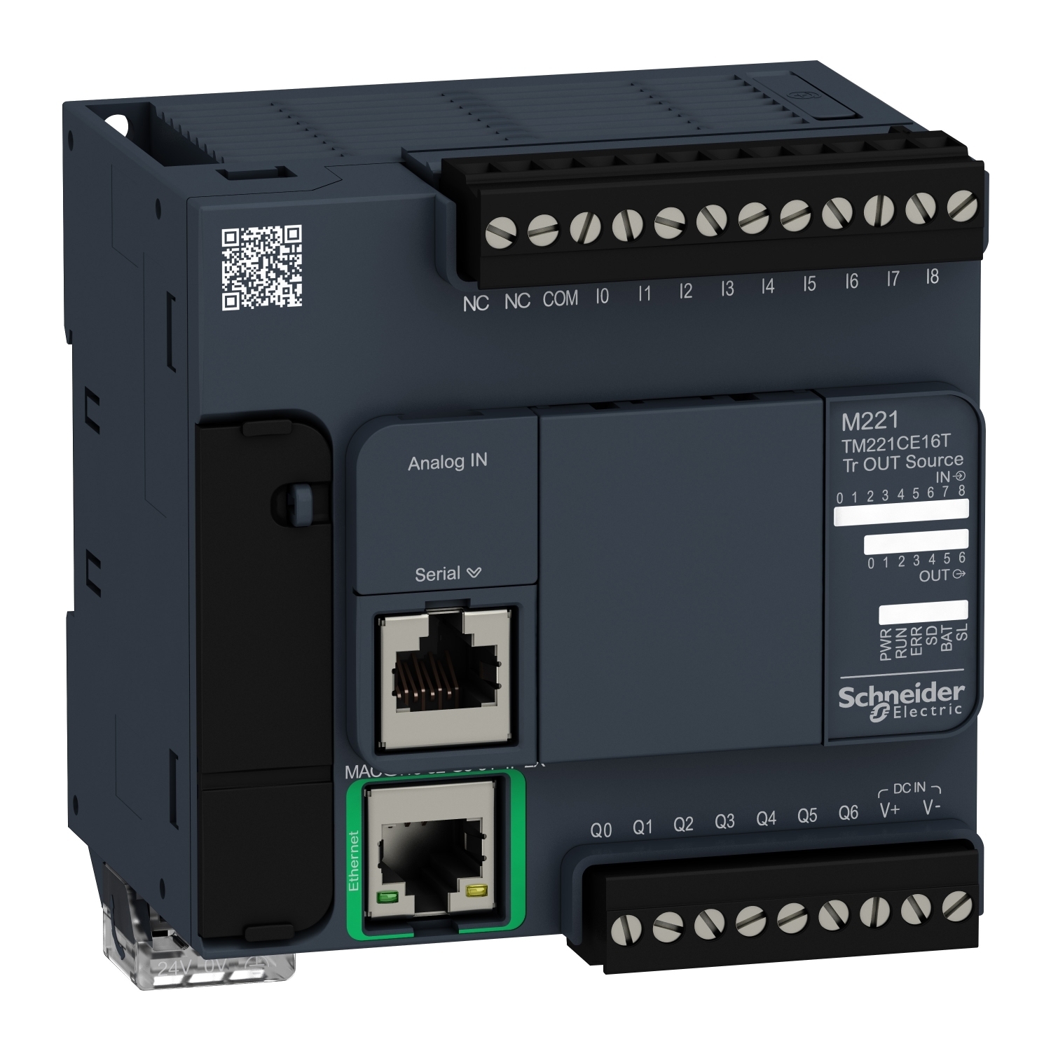 TM221CE16T Modicon M221 Compact Logic Controller With Embedded Ethernet Port, 24 V DC, 7 mA, 9 Inputs, 7 Outputs, 24 V DC Transistor Signal Range