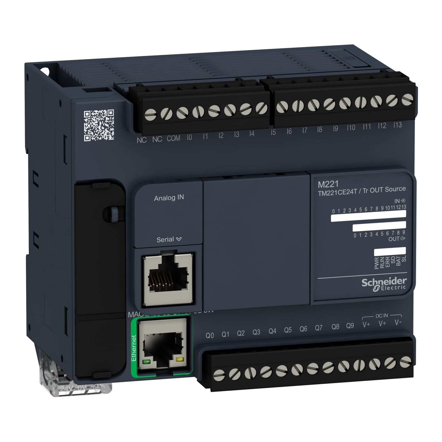 TM221CE24T Modicon M221 Compact Logic Controller With Embedded Ethernet Port, 24 V DC, 0.5 A, 14 Inputs, 10 Outputs, 24 V DC Transistor Signal Range