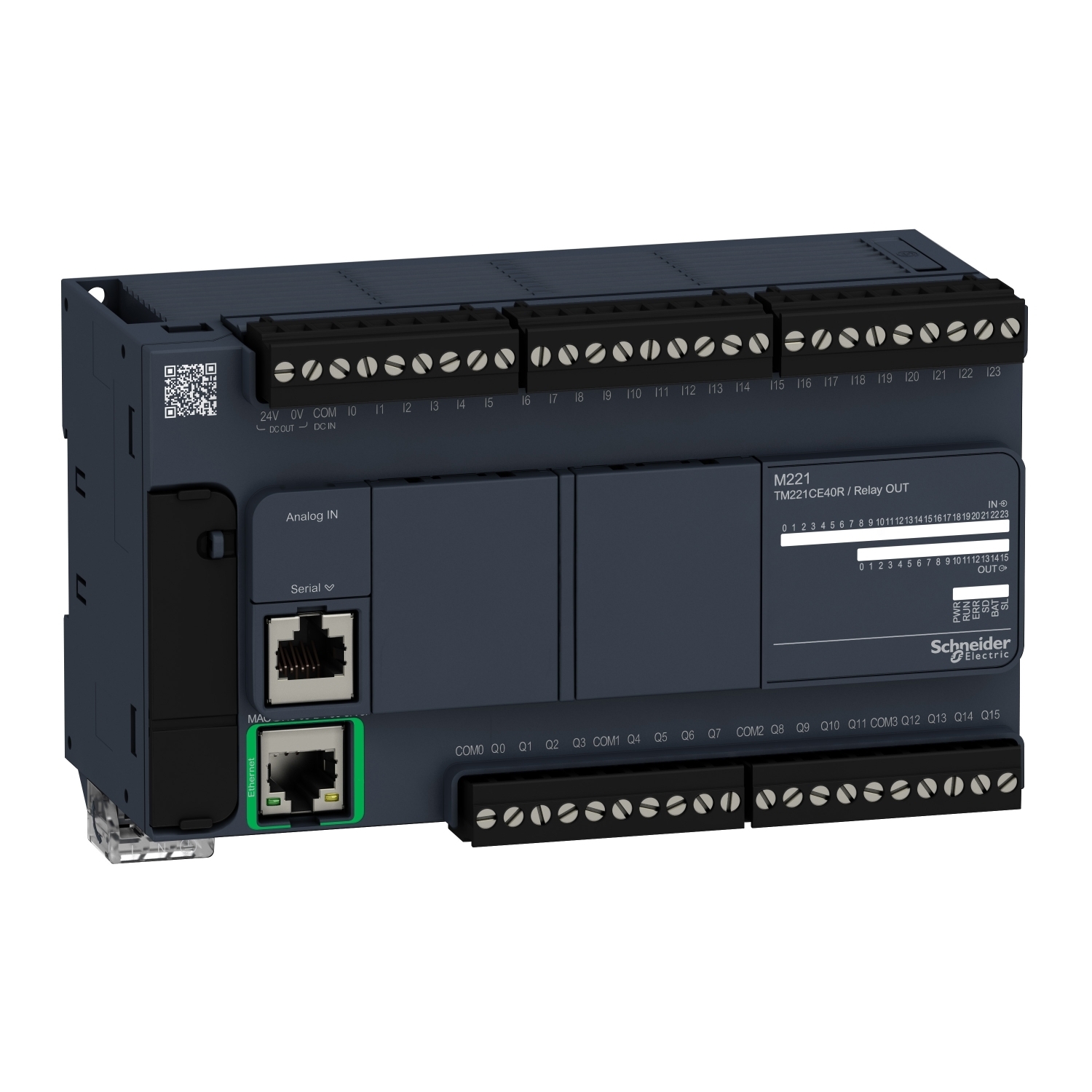 TM221CE40R Modicon M221 I/O Relay Ethernet Logic Controller, 24 V DC, 2 A, 40 Inputs, 40 Outputs