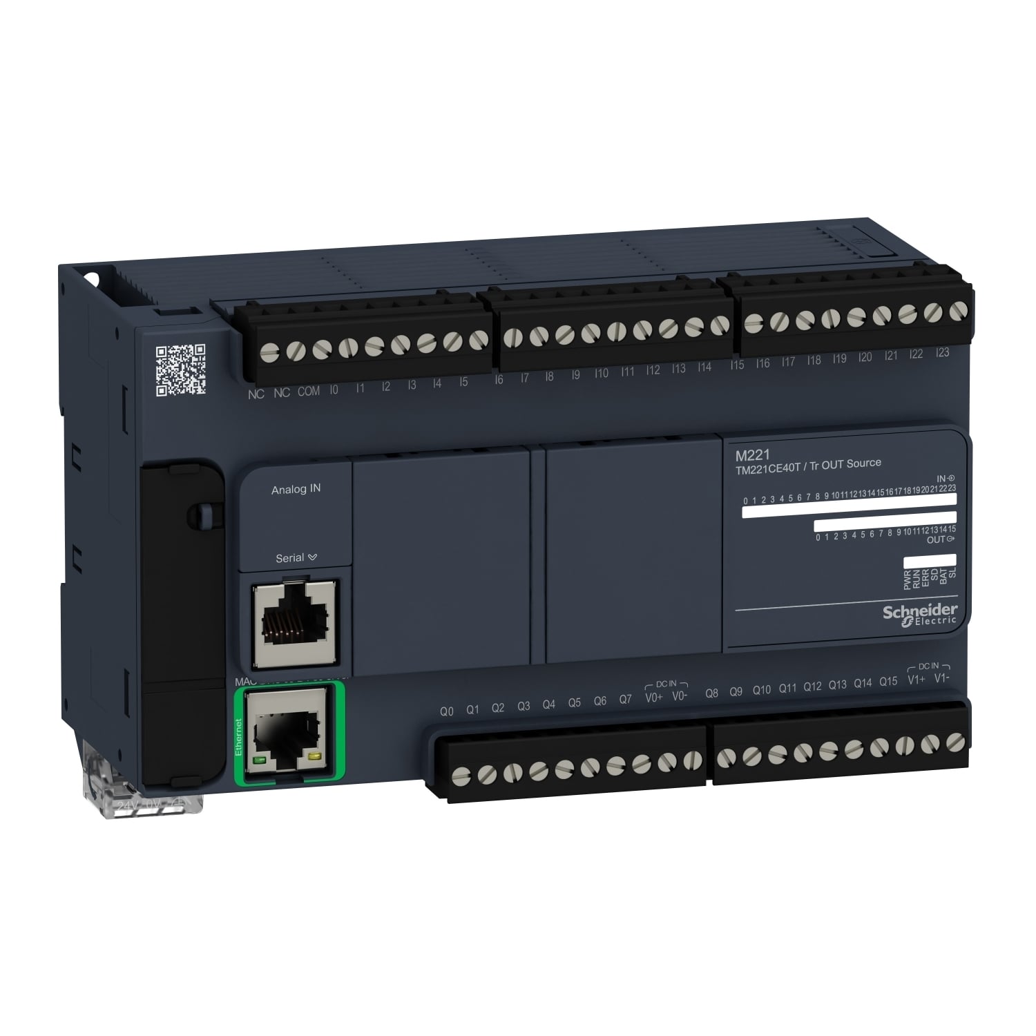 TM221CE40T Modicon M221 Compact Logic Controller With Embedded Ethernet Port, 24 V DC, 0.5 A, 24 Inputs, 16 Outputs, 24 V DC Transistor Signal Range