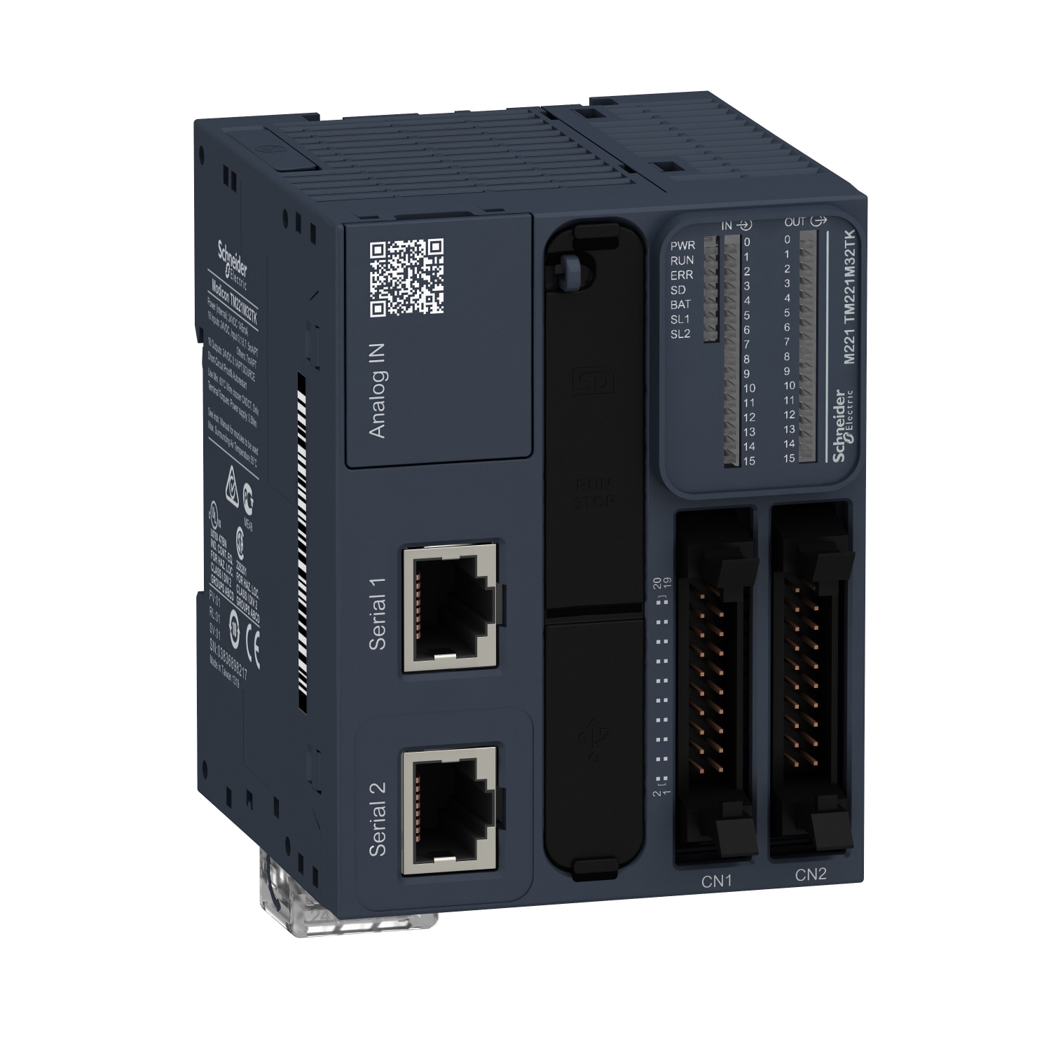 TM221M32TK Modicon Logic Controller With Realtime Clock, 24 V DC, 7 mA Discrete Input/5 mA Fast Input, 16 Discrete/4 Fast/2 Analog Inputs, 16 Transistor/2 Fast Outputs