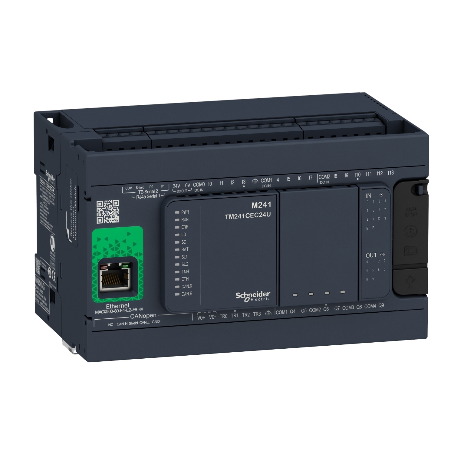 TM241CEC24R Modicon Logic Controller, 100 to 240 V AC/24 V DC, 0.1/0.5/2 A, 14 Inputs, 10 Outputs, 24 V DC, 5 to 125 V DC, 5 to 250 V AC, 5 mA Signal Range