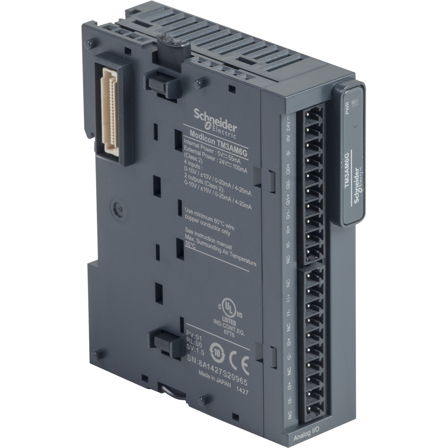 TM3AM6G Modicon Analog I/O Module, 4 Inputs, 2 Outputs, 0 to 20/4 to 20 mA Signal Range, 12 bit Resolution