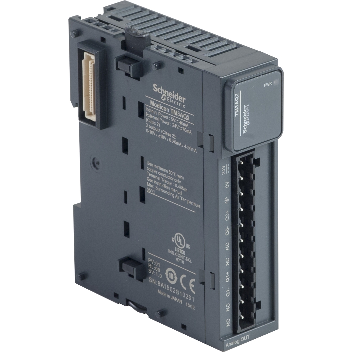 TM3AQ2 Modicon Analog Output Module, 2 Outputs, 12 bit Resolution