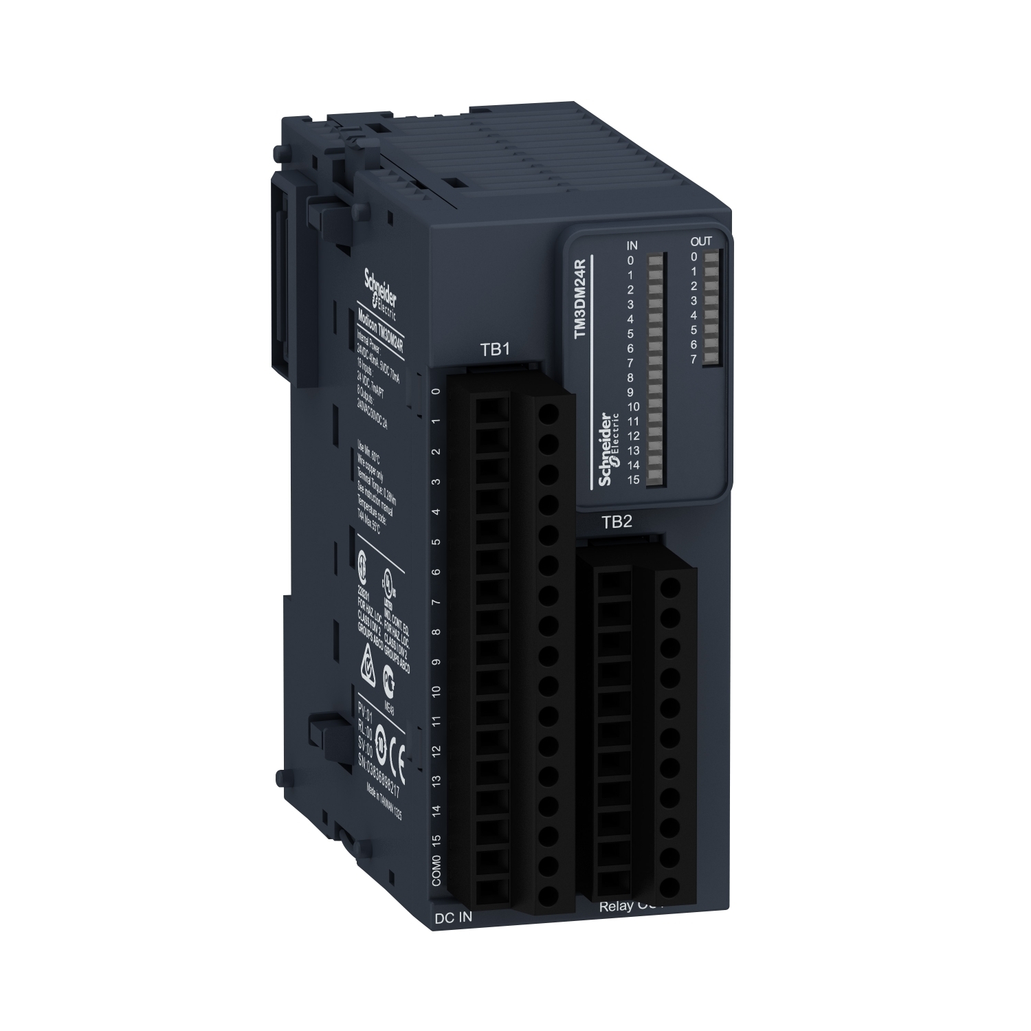 TM3DM24R Modicon Discrete I/O Module, 24 Inputs, 24 Outputs, 7 mA Signal Range