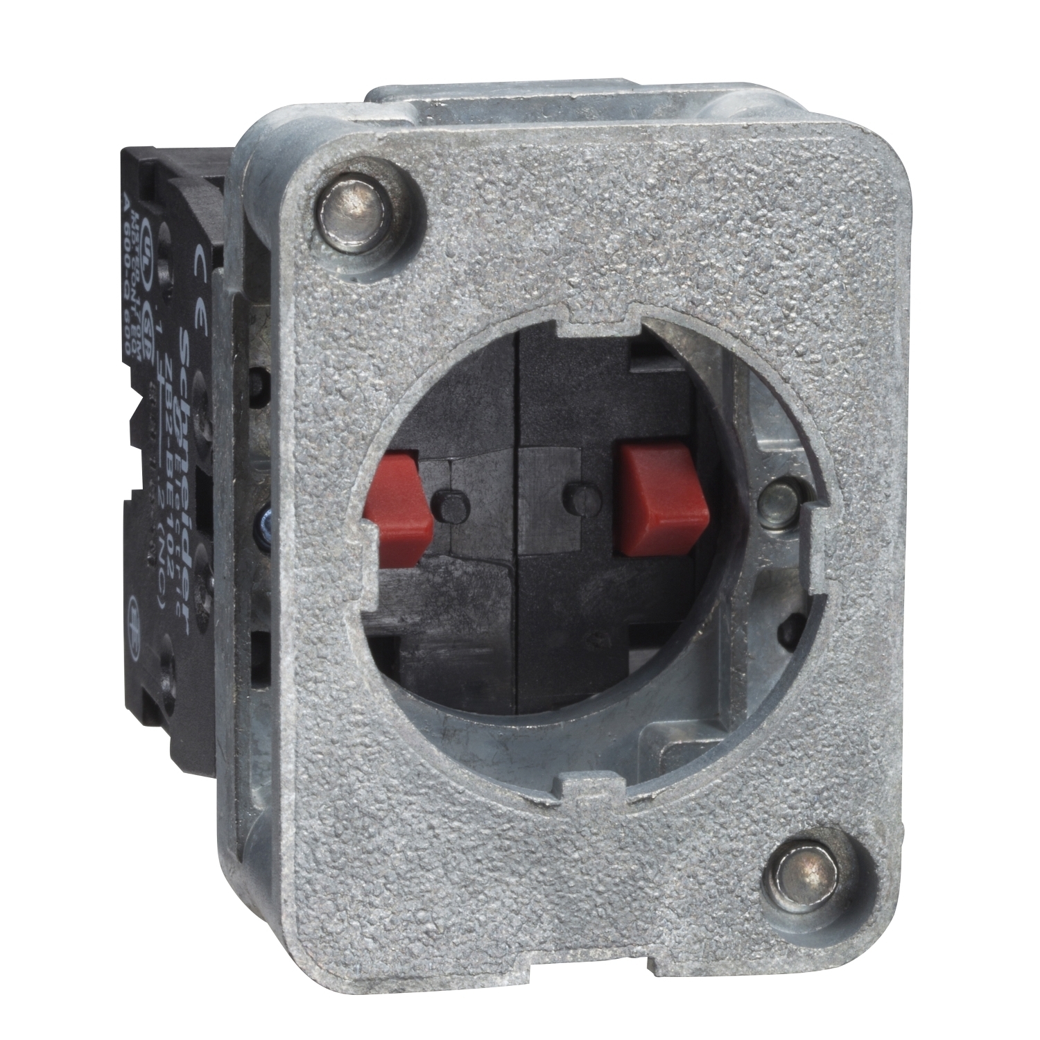 Contact block, Harmony XAC, single contact, spring return, front mounting, 40mm horizontal/30mmVertical fixing centres, 2NO
