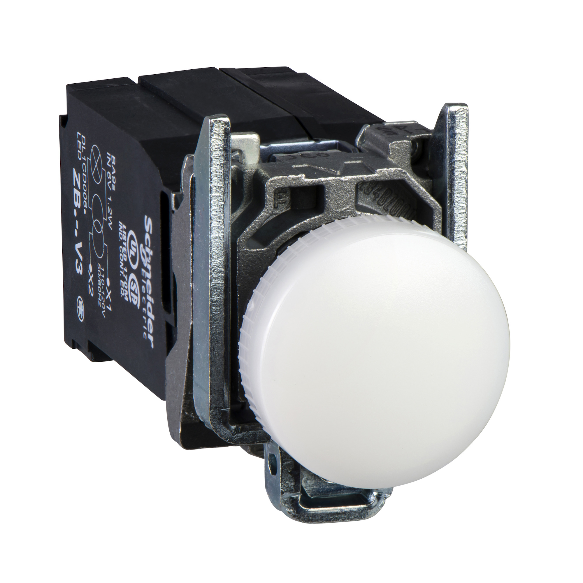 XB4BV31 Harmony Illuminated Transformer Pilot Light, 110 to 120 V AC, 1.2 VA, Plain Lens, Panel Mount