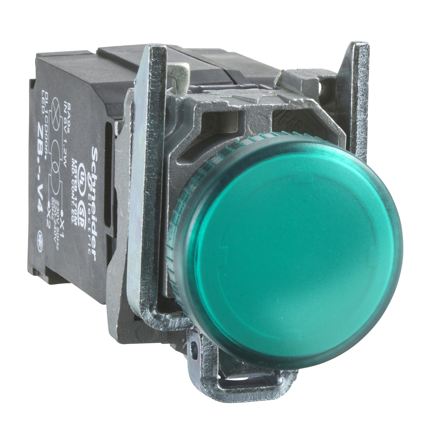 XB4BV33 XB4 Complete Pilot Light, 110 to 120 V AC/DC, Plain Lens, Panel Mounting