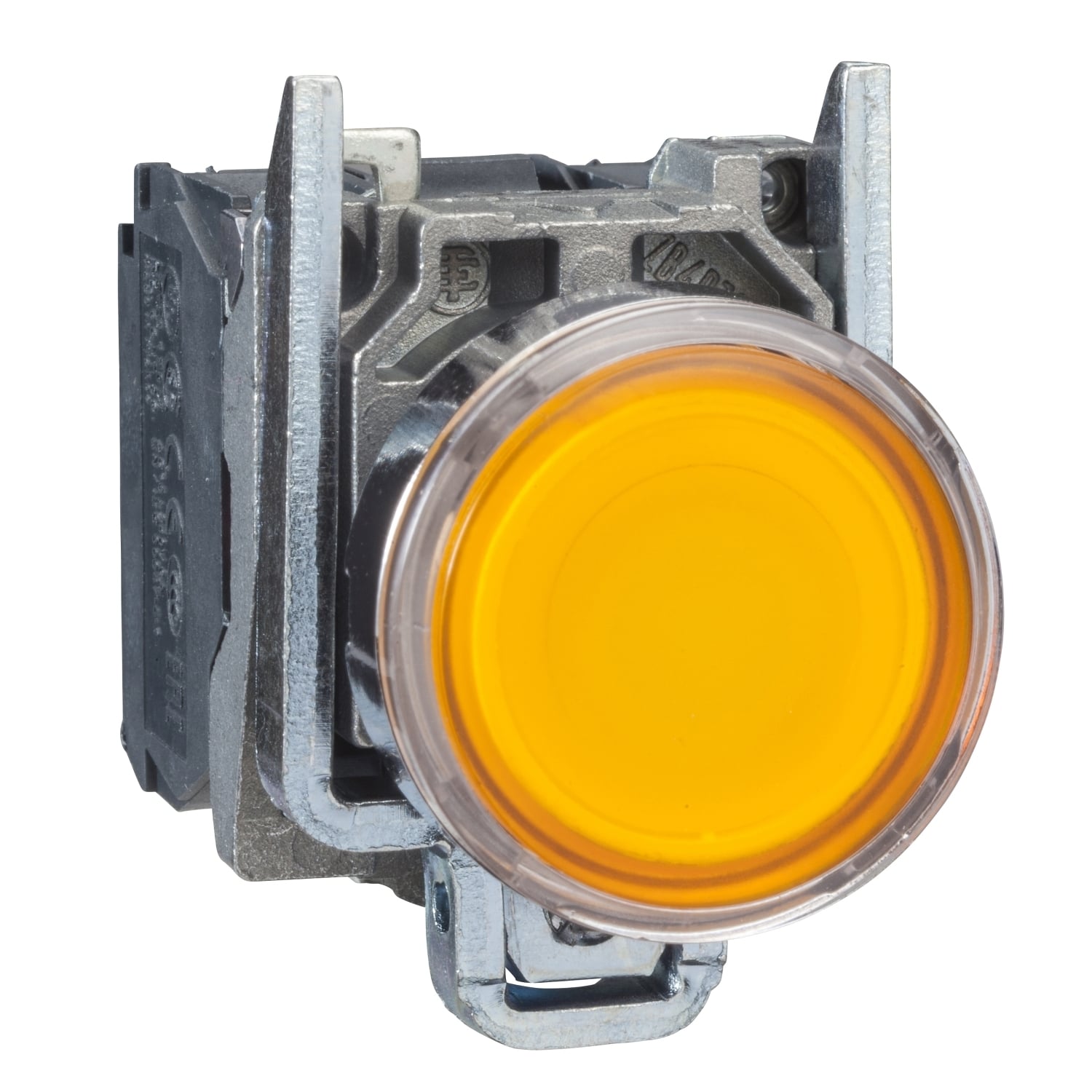XB4BW3565 Harmony Corrosion-Resistant Direct Dusttight/Watertight Round Illuminated Pushbutton With Plain Lens, 22 mm, 1NO-1NC Contact, Slow Break Contact, Orange