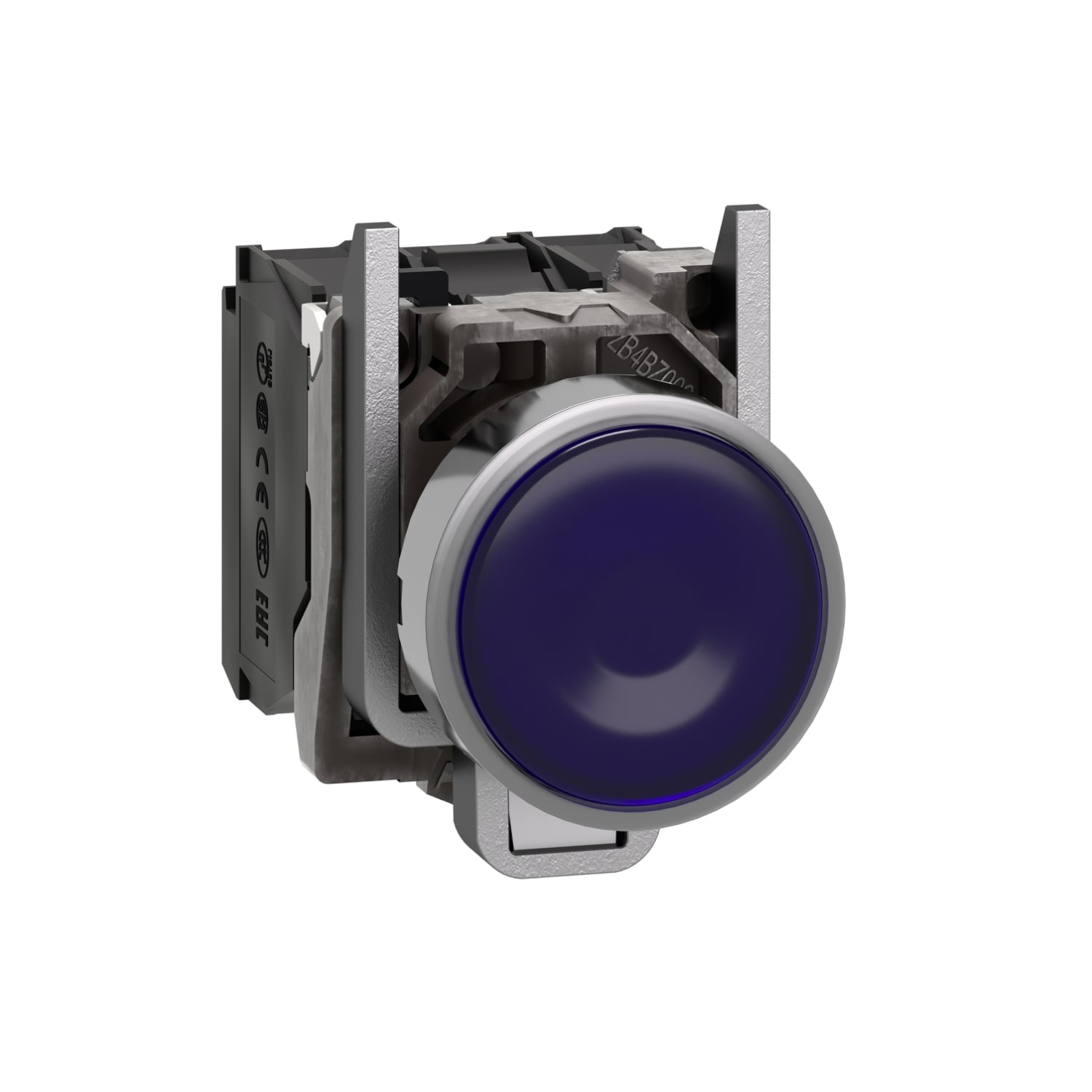 XB4BW36G5 Harmony Corrosion-Resistant Dusttight/Watertight Round Illuminated Pushbutton With Plain Lens, 22 mm, 1NO-1NC Contact, Slow Break Contact, Blue