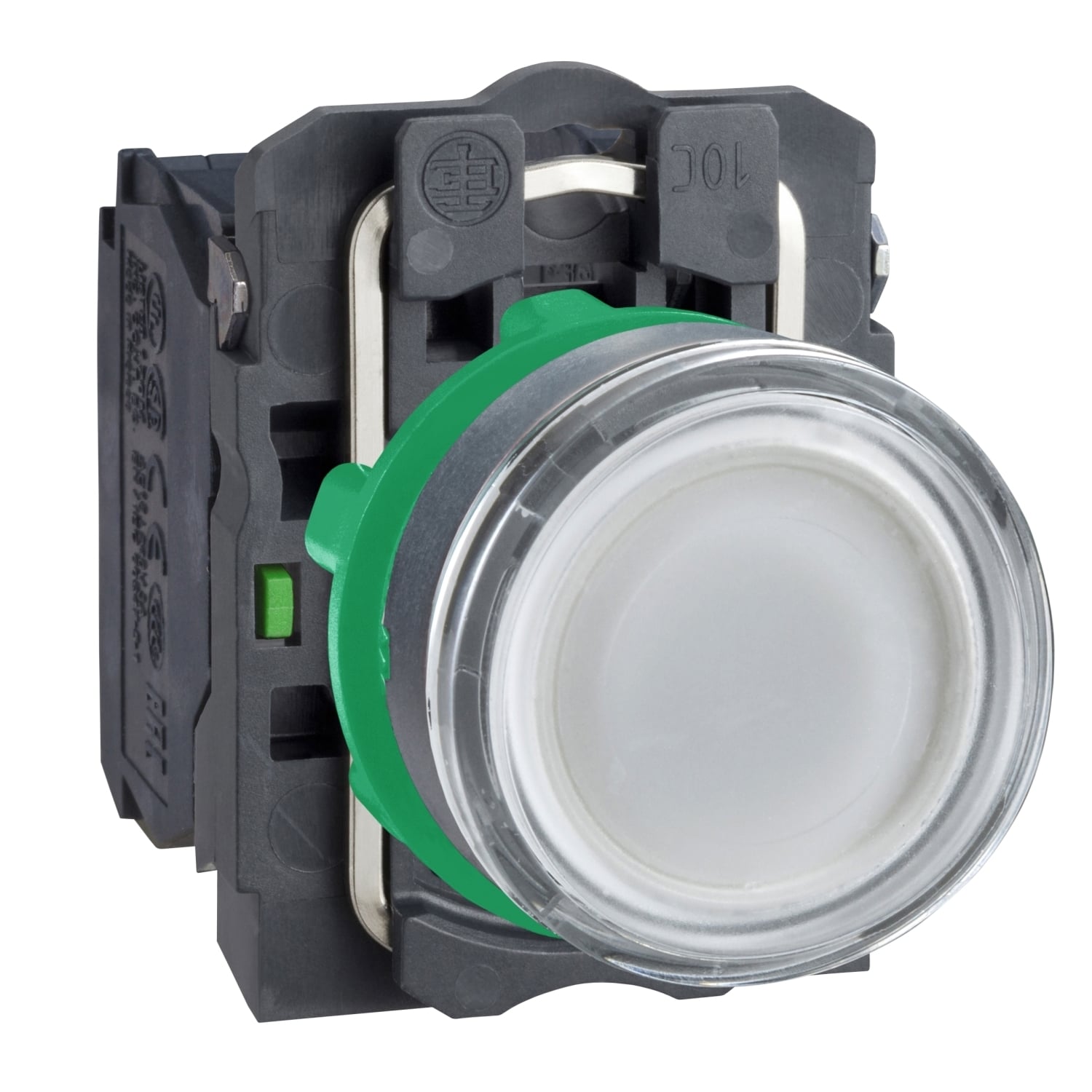 XB5AW3165 Harmony Corrosion-Resistant Direct Dusttight/Watertight Round Unmarked Illuminated Pushbutton With Plain Lens, 22 mm, 1NO-1NC Contact, Slow Break Contact, White