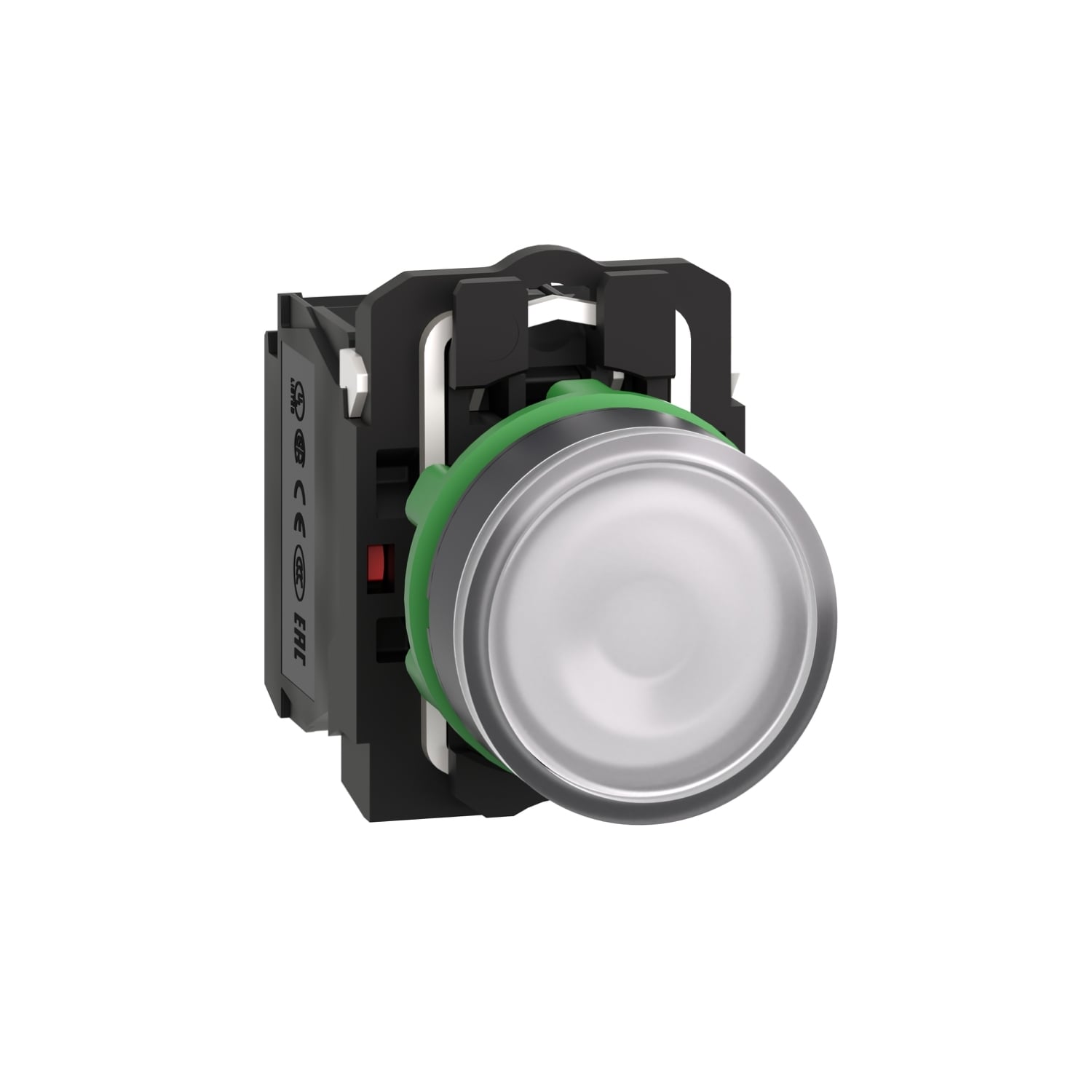XB5AW31G5 Harmony Corrosion-Resistant Dusttight/Watertight Unmarked Illuminated Pushbutton With Plain Lens, 22 mm, 1NO-1NC Contact, Slow Break Contact, White