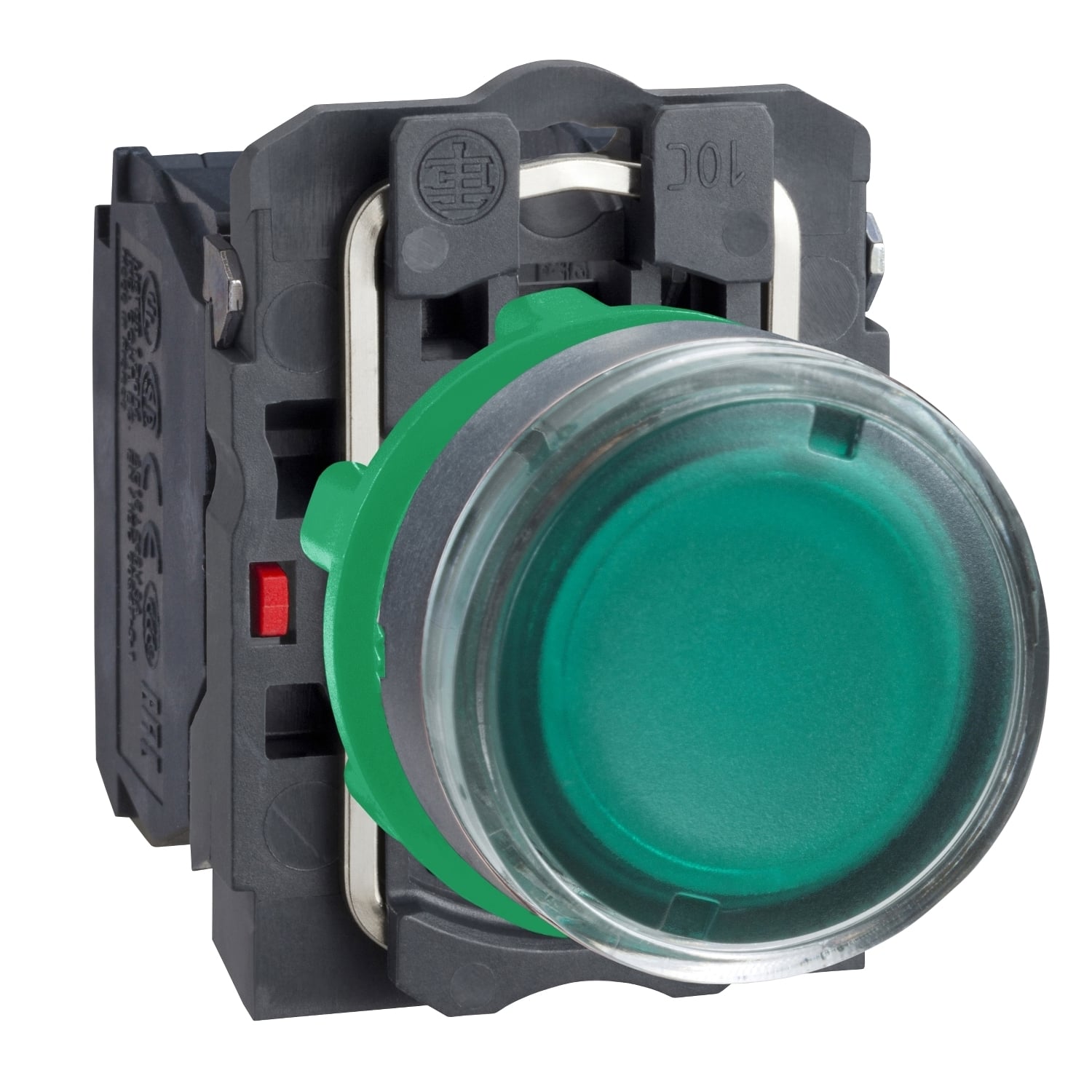 XB5AW3365 Harmony Corrosion-Resistant Direct Dusttight/Watertight Round Unmarked Illuminated Pushbutton With Plain Lens, 22 mm, 1NO-1NC Contact, Slow Break Contact, Green