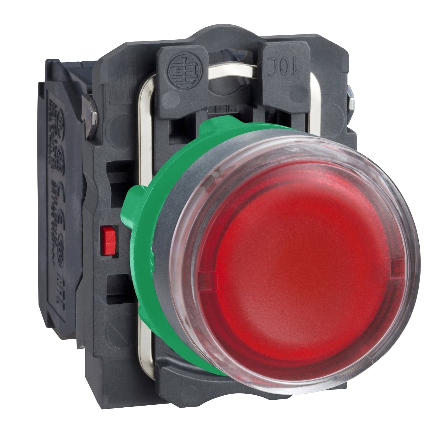 XB5AW3465 Harmony Corrosion-Resistant Direct Dusttight/Watertight Round Unmarked Illuminated Pushbutton With Plain Lens, 22 mm, 1NO-1NC Contact, Slow Break Contact, Red
