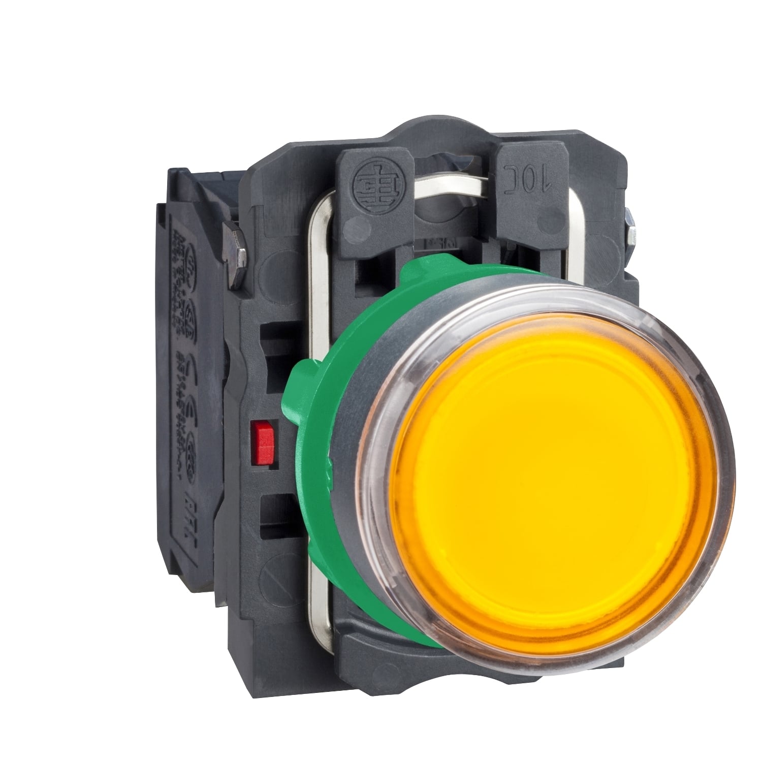 XB5AW3565 Harmony Corrosion-Resistant Direct Dusttight/Watertight Round Unmarked Illuminated Pushbutton With Plain Lens, 22 mm, 1NO-1NC Contact, Slow Break Contact, Yellow