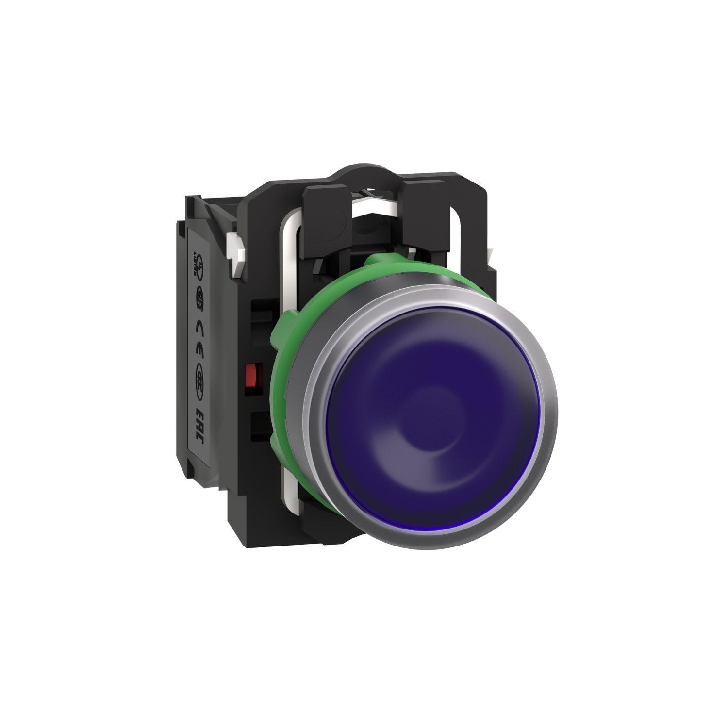 XB5AW36B5 Harmony Corrosion-Resistant Dusttight/Watertight Unmarked Illuminated Pushbutton With Plain Lens, 22 mm, 1NO-1NC Contact, Slow Break Contact, Blue