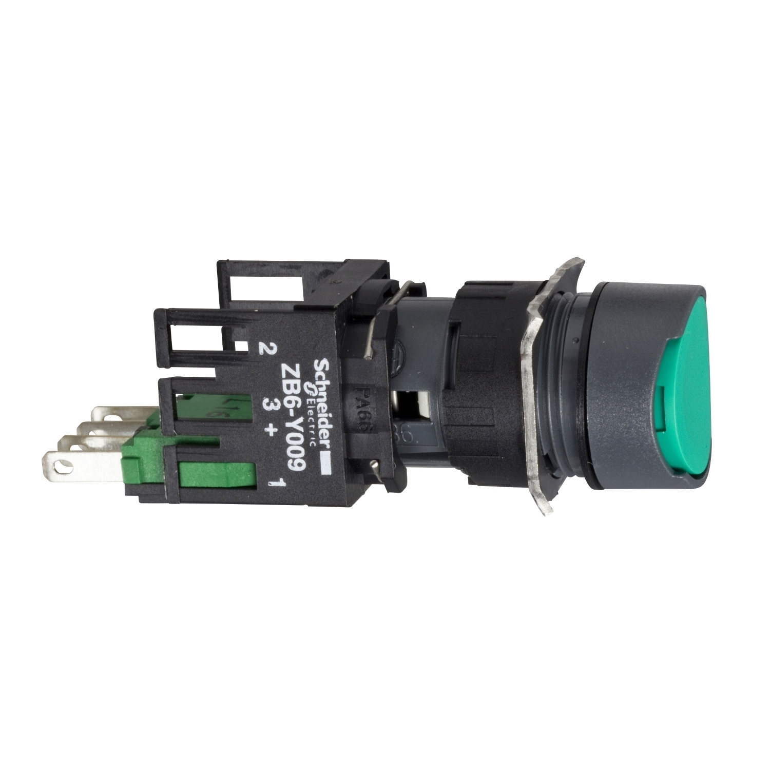 XB6AA31B Harmony Complete Corrosion-Resistant Dusttight/Watertight Unmarked Non-Illuminated Pushbutton, 16 mm, 1NO Contact, Slow Break Contact, Green