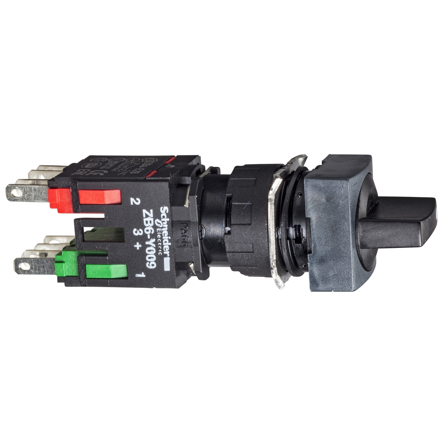 XB6CD225B Harmony Complete Non-Illuminated Selector Switch, 16 mm, 1NO-1NC Contact, Slow Break Contact, Lever Operator, Black