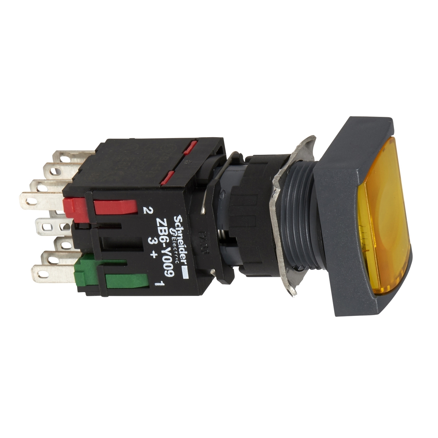 XB6DW5B5B Harmony Complete Corrosion-Resistant Dusttight/Watertight Rectangular Unmarked Illuminated Pushbutton, 16 mm, 1NO-1NC Contact, Slow Break Contact, Yellow
