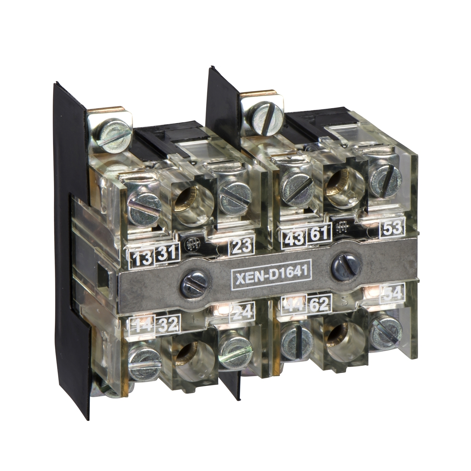 XEND2641 Harmony Pendant Station Contact Block With Mechanical Interlocking, For Use With XACM/XACB Double Speed Control Circuit, -25 to 70 deg C, 1C/O and 1NO, 10 A, Front Mount, Screw Clamp Terminal, 40 mm Center