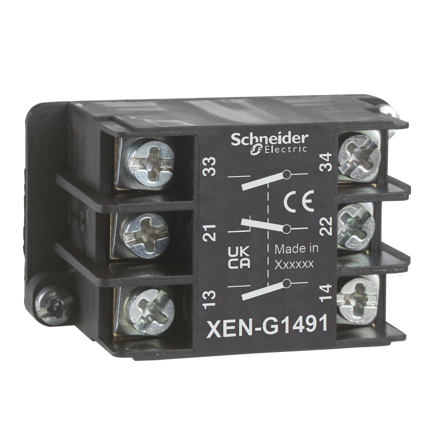 XENG1491 Harmony 1-Speed Contact Block, For Use With Harmony XACA and XACA9 Pendant Station, 240 V AC, 10 A, Front Mount, Spring Return, Screw Clamp Terminal, 2NO-2NC, 40 W, -25 to 70 deg C, Slow-Break Contact