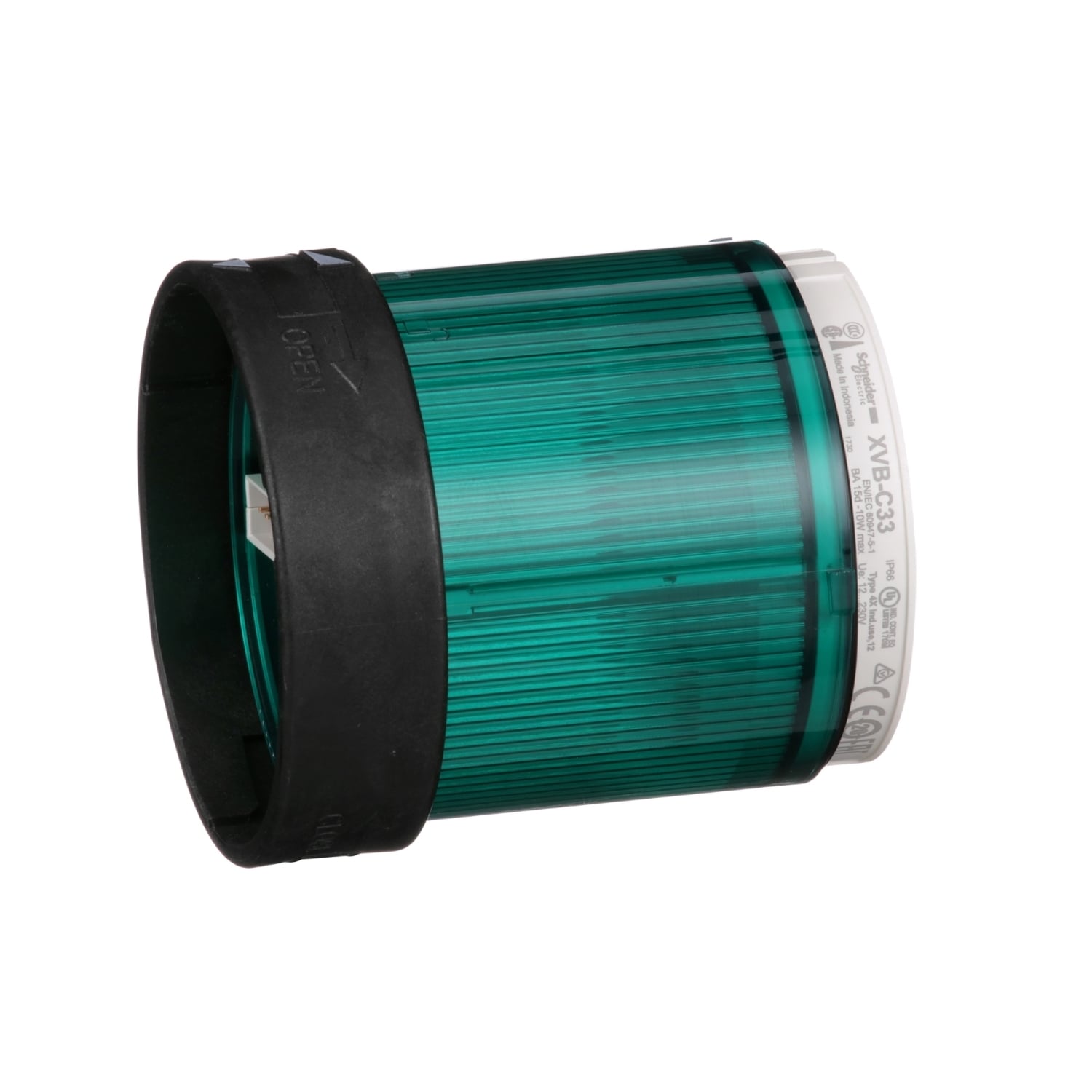 XVBC33 XVBC Illuminated Indicator Bank, 250 VAC, LED/Incandescent Lamp, 70 mm Dia, Panel Mounting, Green, UL 508, CCC Certified, GOST Certified, CSA C22-2 File No. 14, IEC/EN 60947-1, IEC/EN 60947-5-1