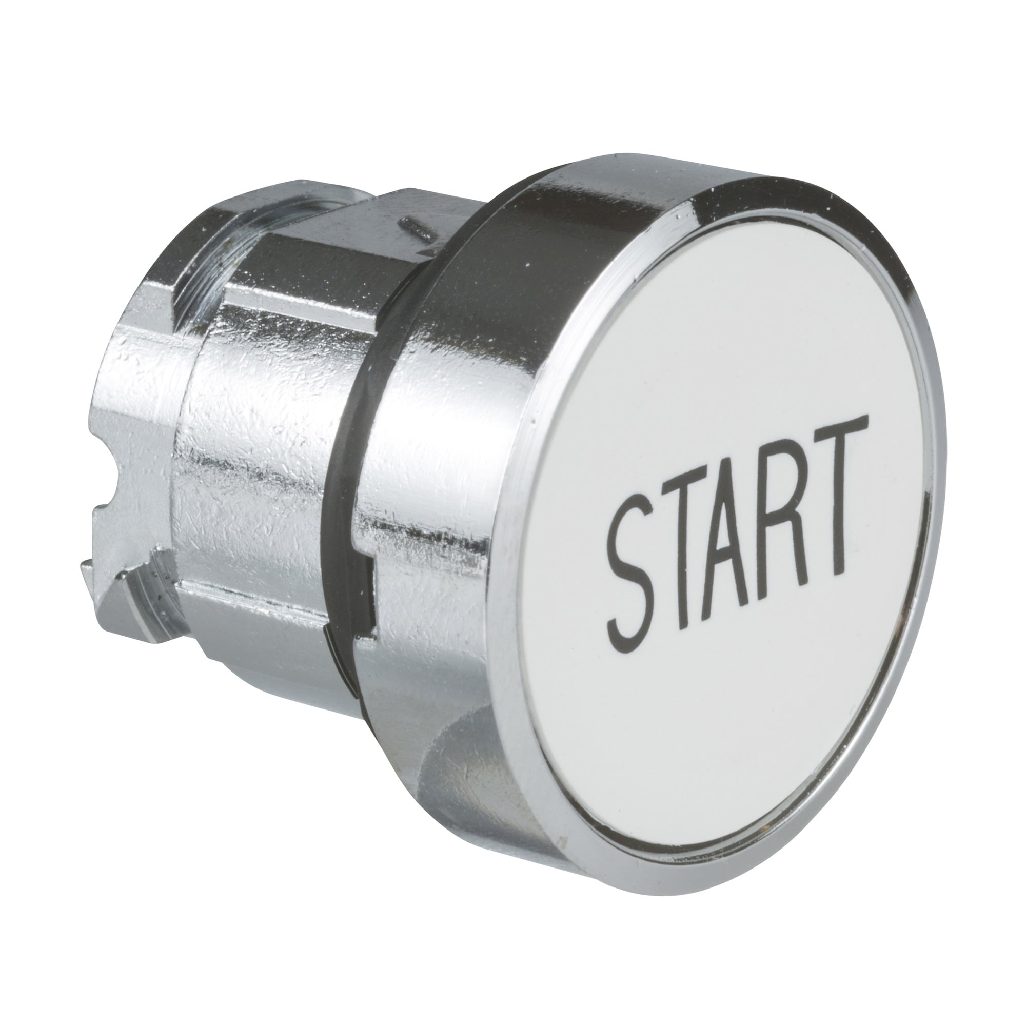 ZB4BA133 Harmony Flush Non-Illuminated Spring Return Standard Pushbutton Head, 22 mm, Round Shape, START Legend, Chromium Plated Metal, White
