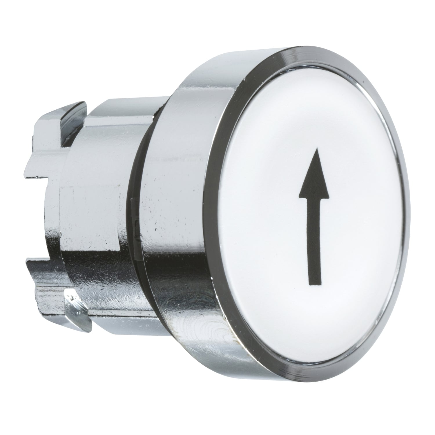 ZB4BA334 Harmony Flush Non-Illuminated Standard Pushbutton Head, 28 mm W x 22 mm D x 29 mm H, Round Shape, UP ARROW Legend, Metal, White