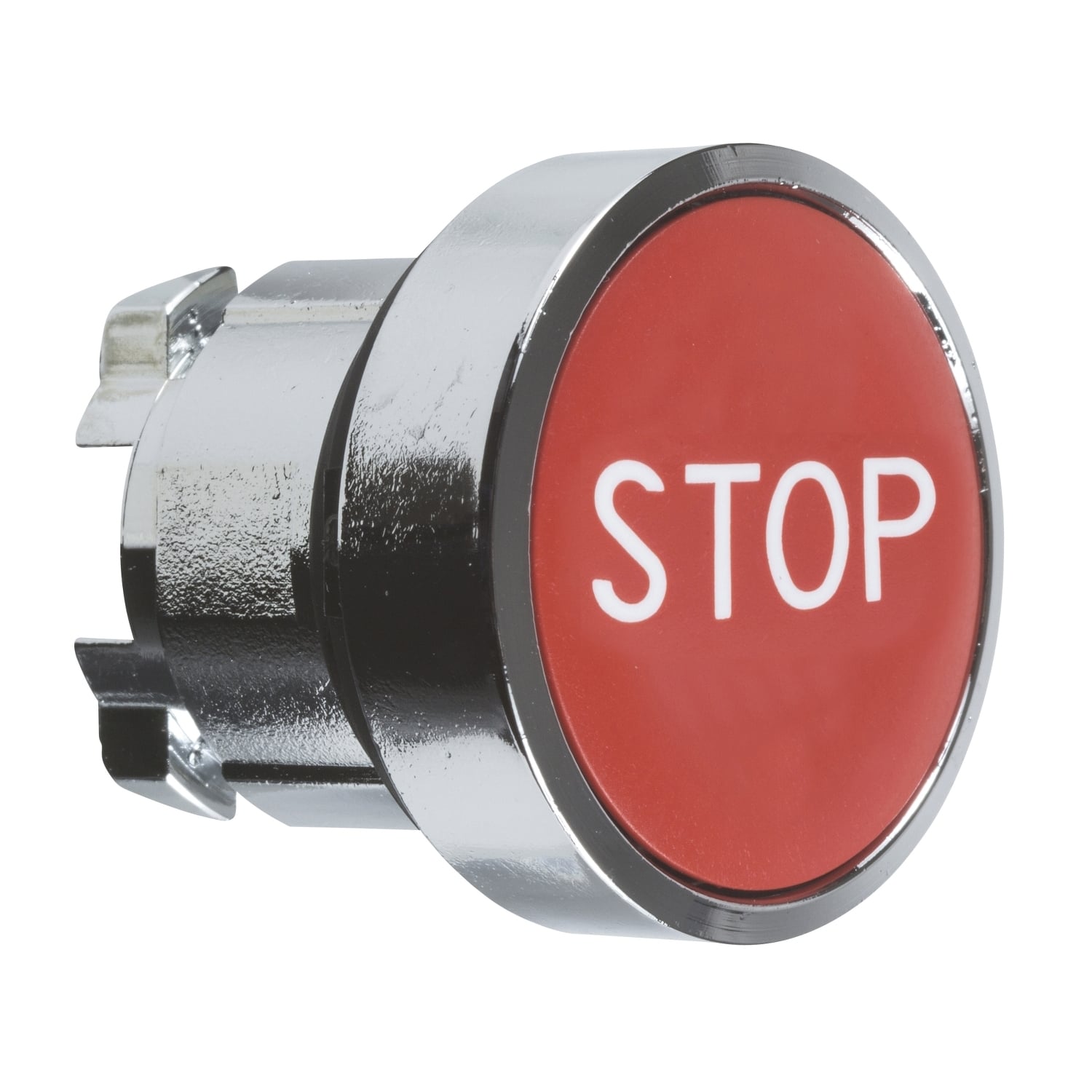 ZB4BA434 Harmony Flush Non-Illuminated Spring Return Standard Pushbutton Head, 22 mm, Round Shape, STOP Legend, Chromium Plated Metal, Red