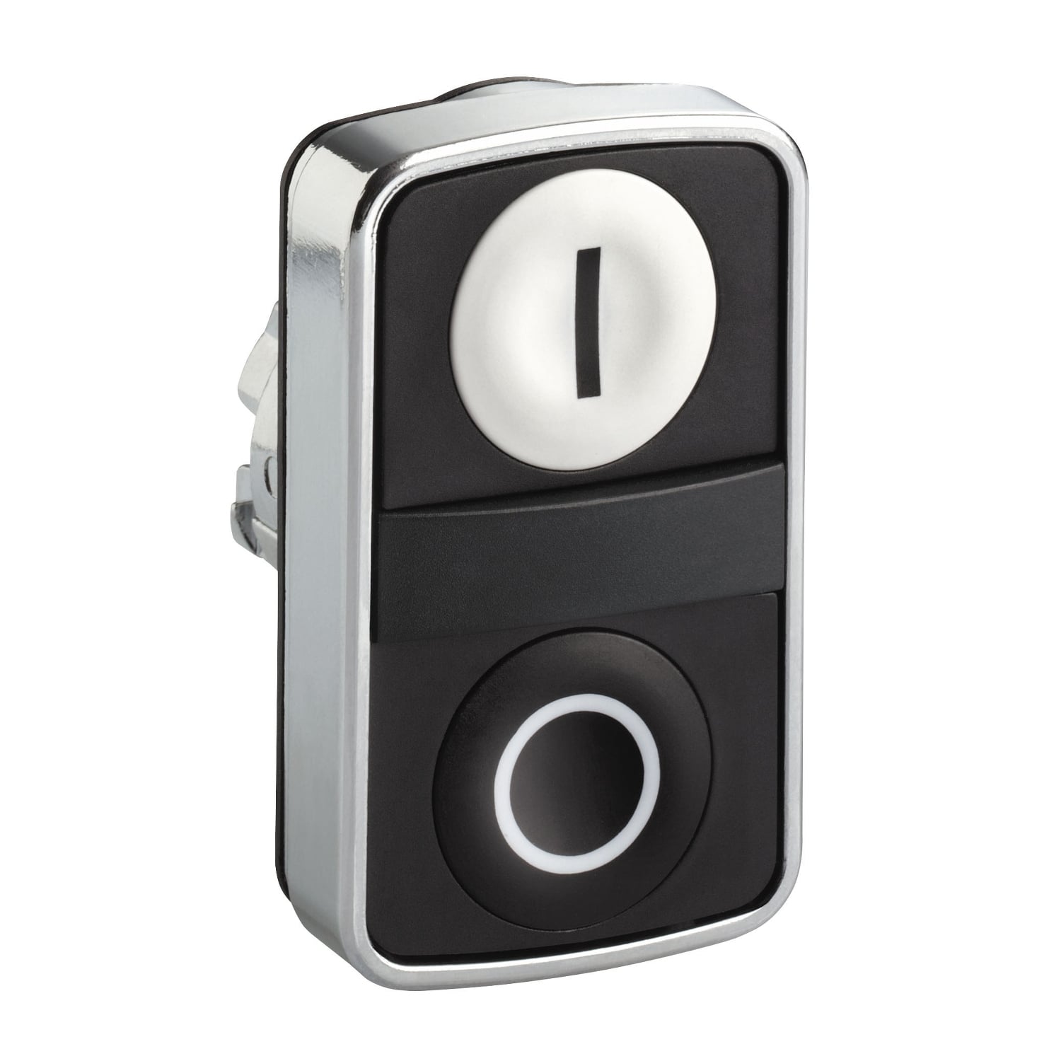 ZB4BA7121 Harmony ZB4 Series Head, 30 mm W x 30 mm D x 50 mm H, Rectangle Shape, I, O Legend, Metal, Black/White