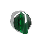 Head for illuminated selector switch, Harmony XB4, chromium metal, green handle, 22mm, universal LED, 3 positions, left to center
