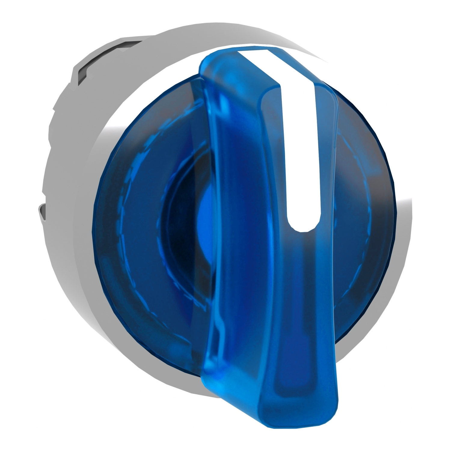 ZB4BK1763 Harmony 3-Position 45 deg Illuminated Spring Return Standard Selector Switch Head With Standard Handle and Integral LED, 22 mm, Round Shape, Chromium Plated Metal, Blue