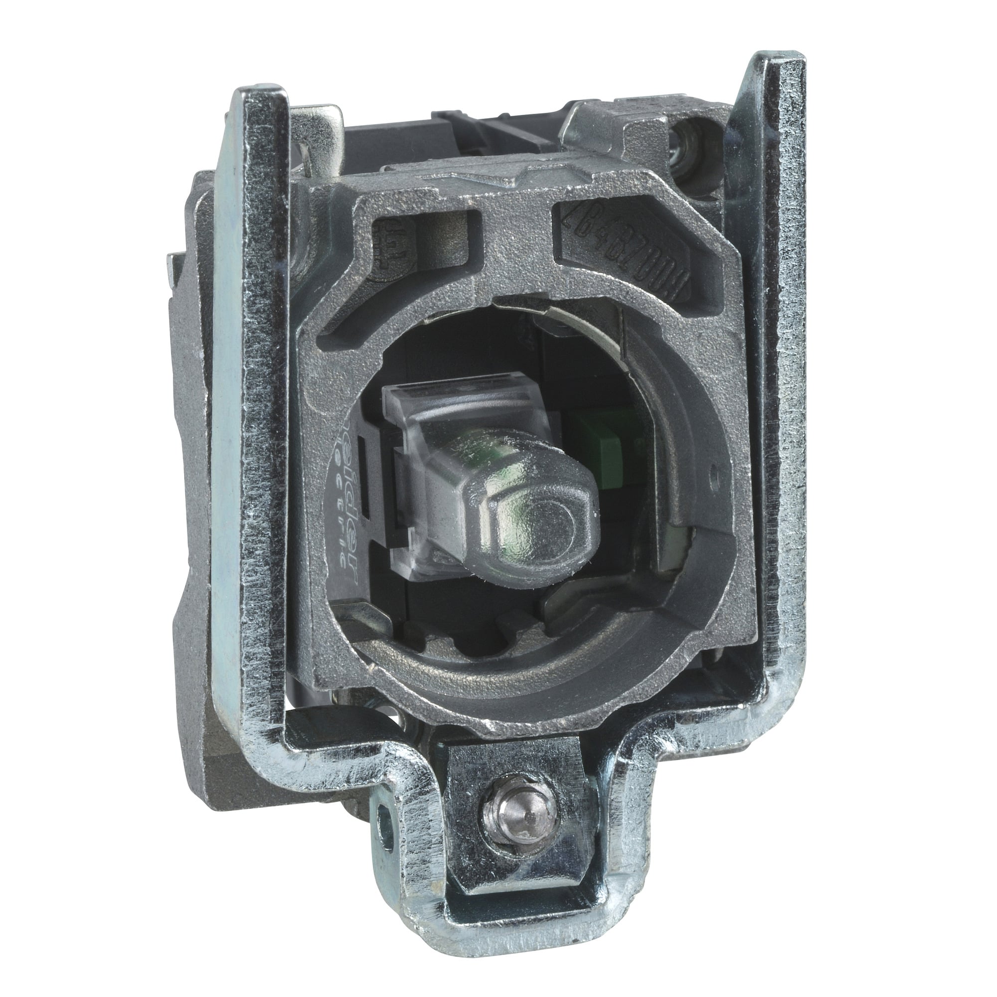 ZB4BW0B32 Harmony Standard Contact Block Assembly With Body/Fixing Collar, 22 mm, LED Lamp, 1NC Contact, 24 VAC/VDC, Green