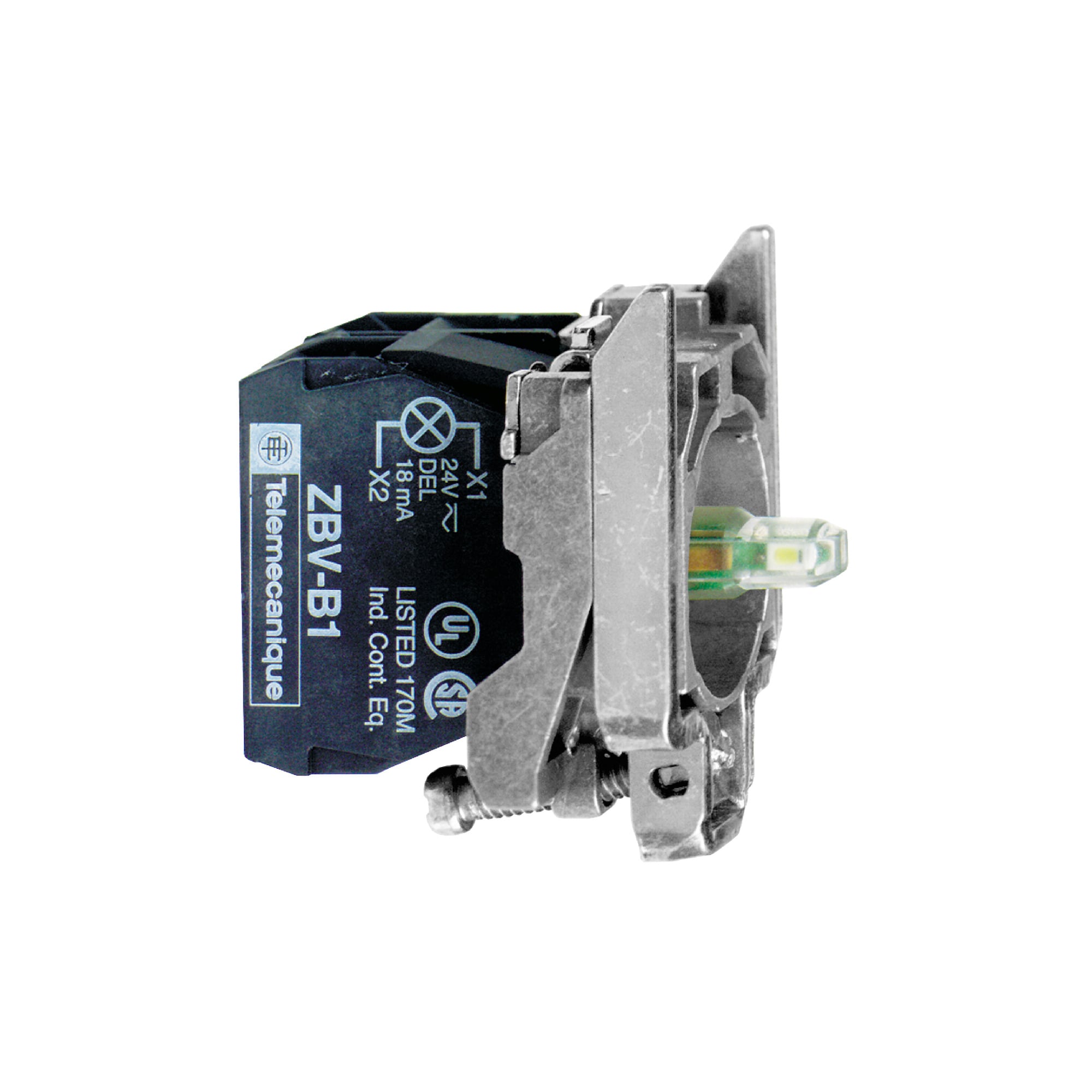 ZB4BW0G63 Harmony Standard Contact Block Assembly With Body/Fixing Collar, 22 mm, LED Lamp, 2NO Contact, 110 to 120 VAC, Blue