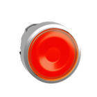 Head for illuminated push button, Harmony XB4, metal, orange flush, 22mm, universal LED, spring return, plan lens