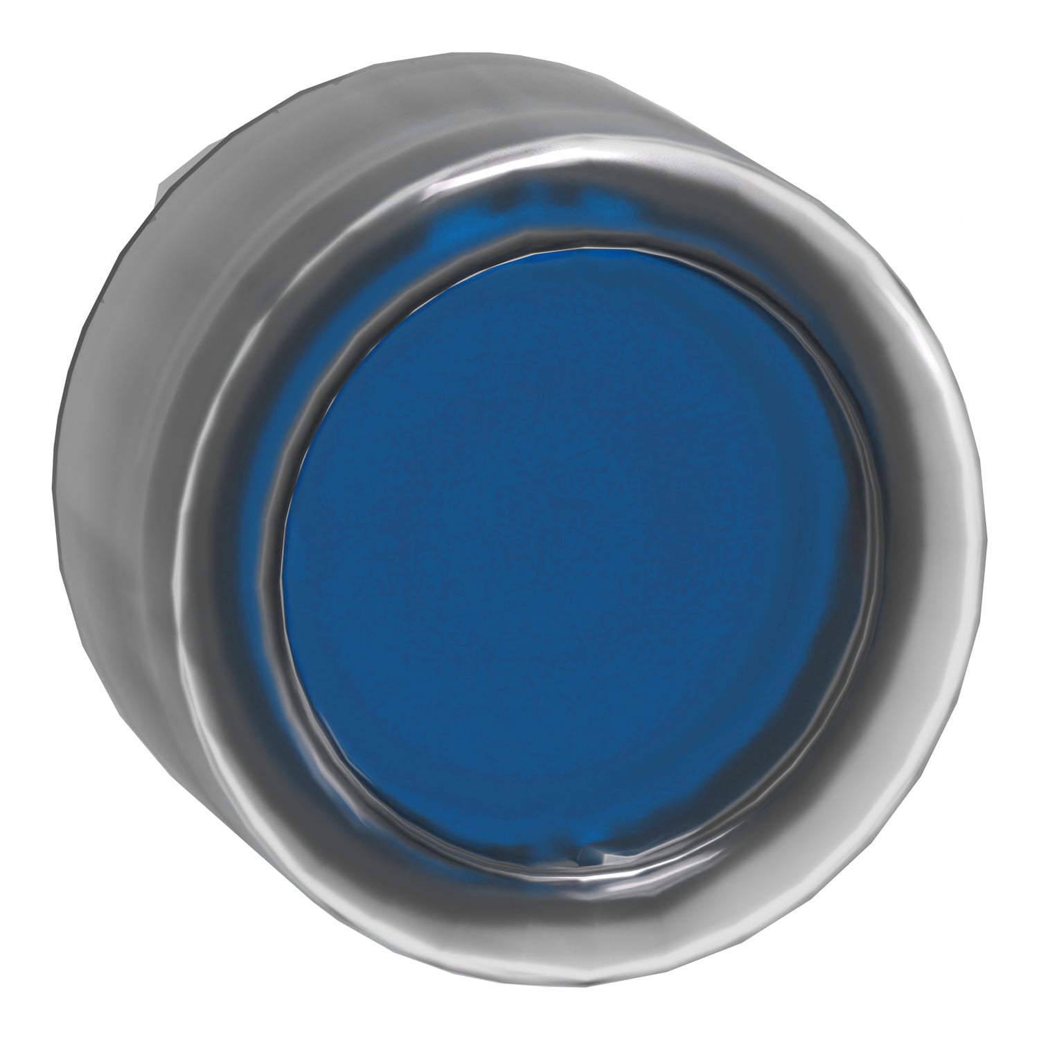 ZB4BW563 Harmony Flush Illuminated Mushroom Spring Return Standard Unmarked Pushbutton Head With Plain Lens and Integral LED, 22 mm, Round Shape, Chromium Plated Metal, Blue