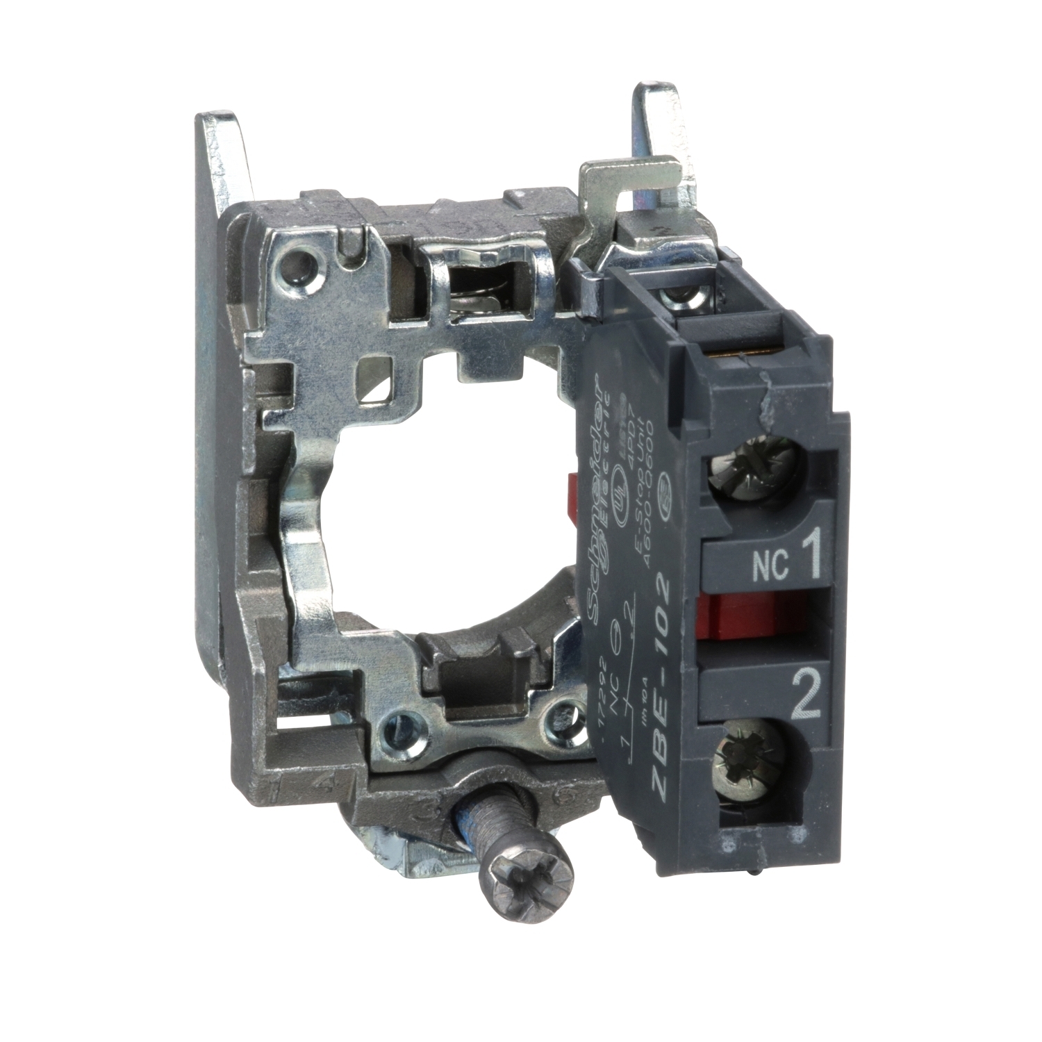 ZB4BZ102 Harmony XB4 Slow Break Complete Body/Contact Assembly, 22 mm, 1NC Contact, 10 A at 600 V AC Contact, Silver Alloy Contact, Momentary Action, Gray