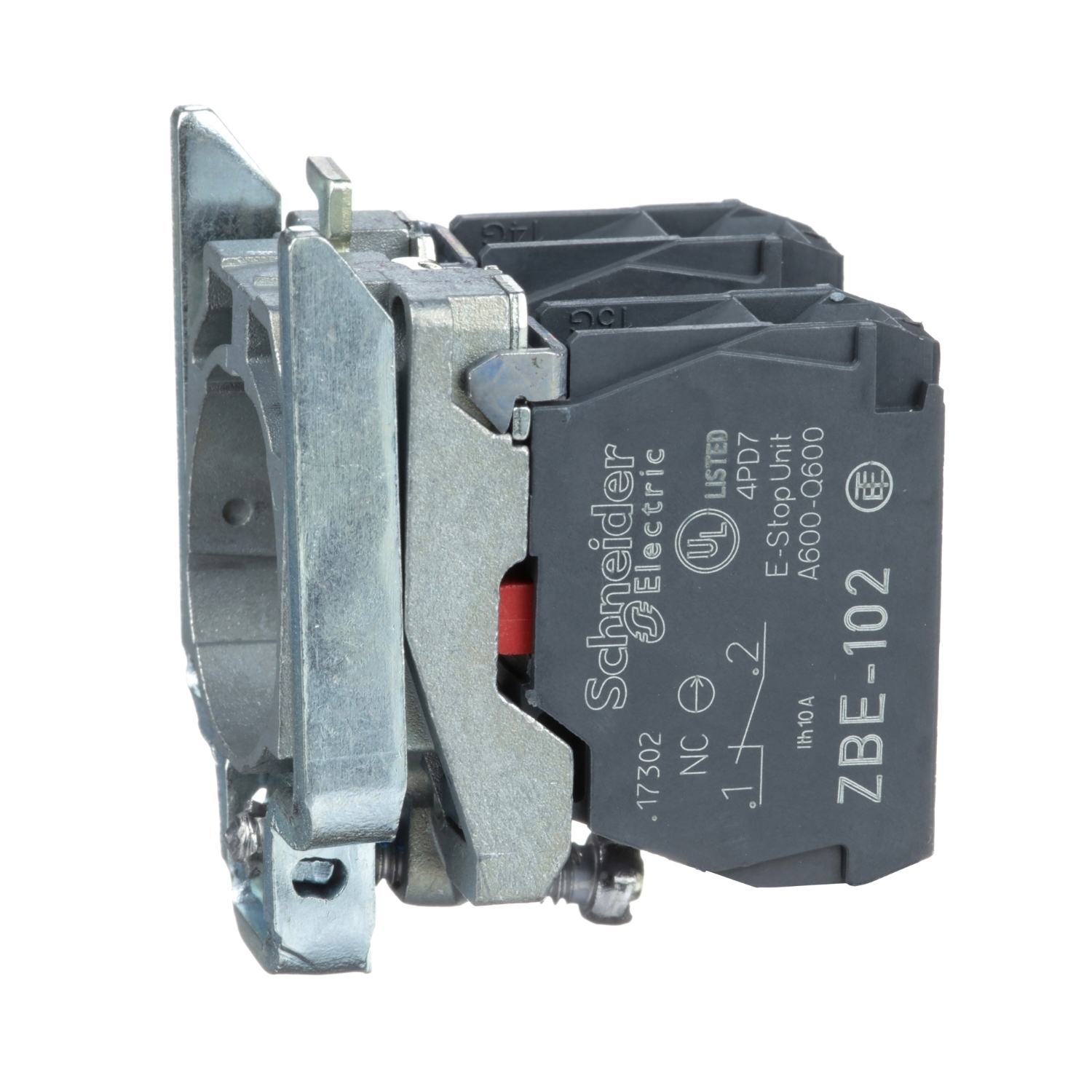 ZB4BZ104 Harmony Slow Break Complete Body/Contact Assembly, 22 mm, 2NC Contact, 10 A at 600 V AC Contact, Silver Alloy Contact, Momentary Action