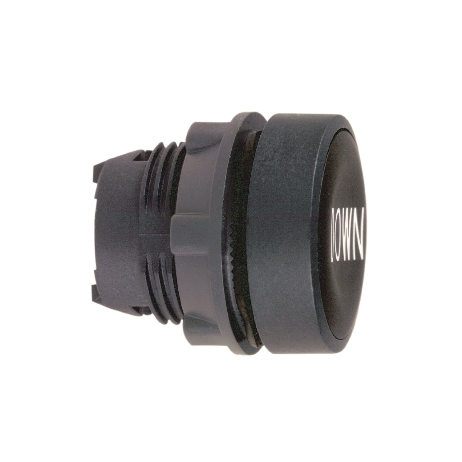 ZB5AA344 Harmony Flush Non-Illuminated Premarked Spring Return Standard Pushbutton Head, 22 mm, Round Shape, DOWN Legend, Plastic, Black