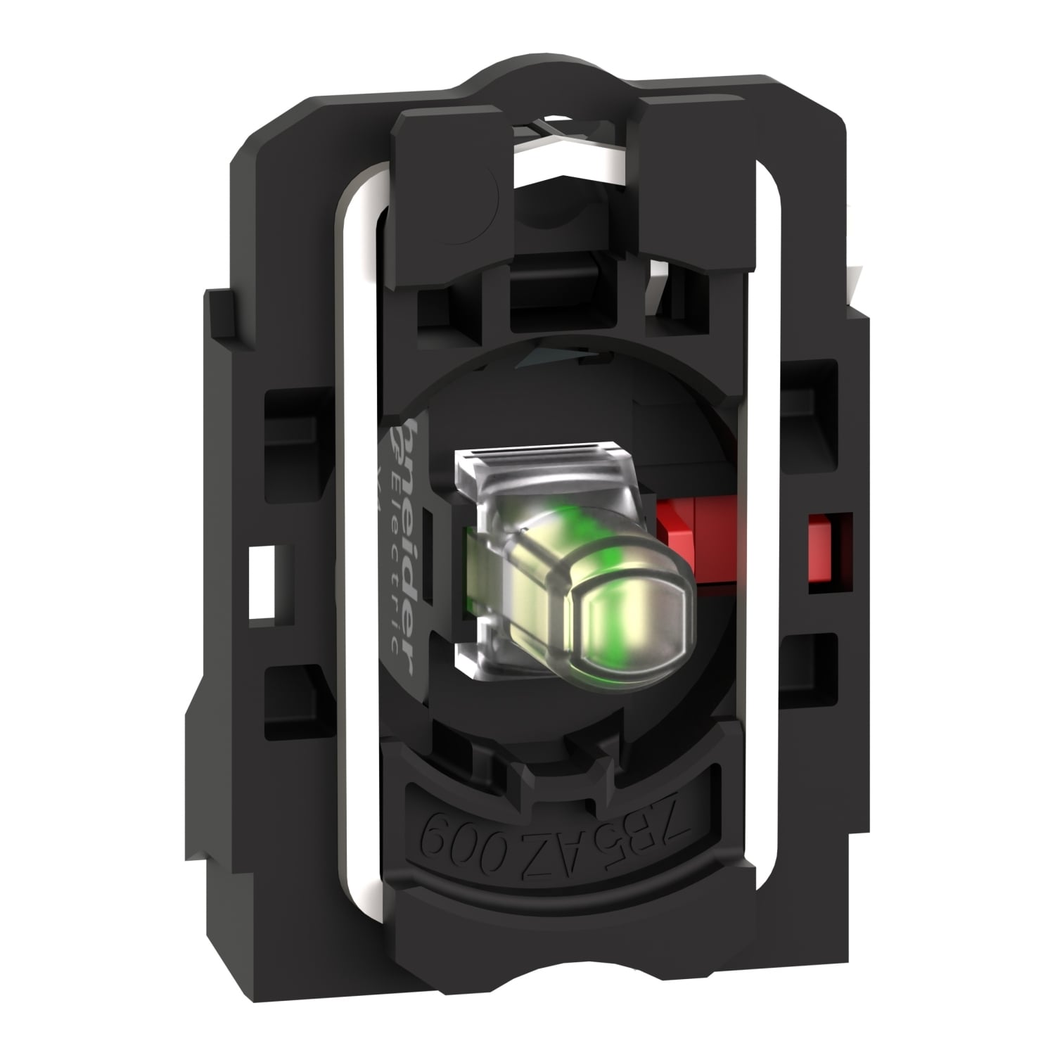 ZB5AW0B12 Harmony Standard Contact Block Assembly With Body/Fixing Collar, 22 mm, LED Lamp, 1NC Contact, 24 V AC/DC, White