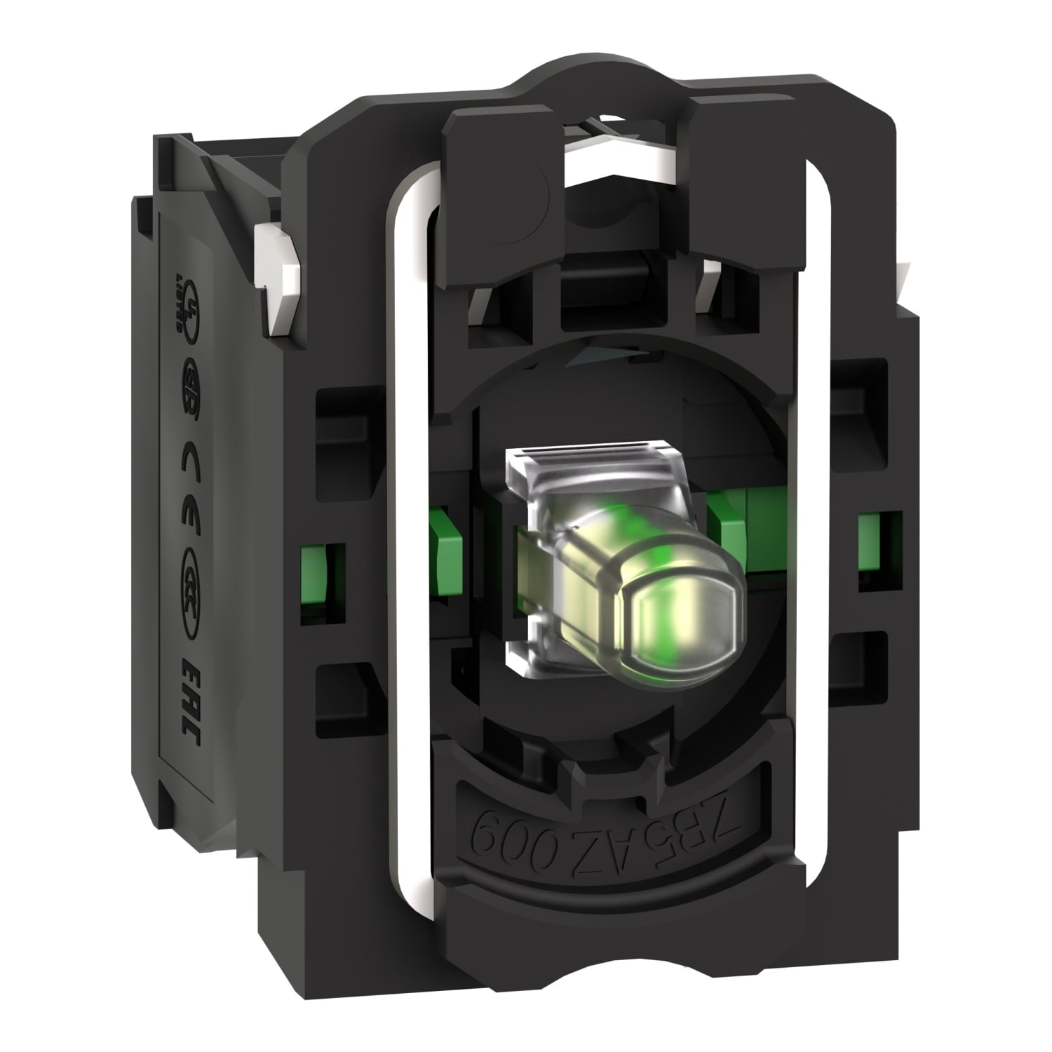 ZB5AW0B13 Harmony Standard Contact Block Assembly With Body/Fixing Collar, 22 mm, LED Lamp, 2NO Contact, 24 V AC/DC, White