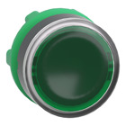 Head for illuminated push button, Harmony XB5, plastic, green flush, 22mm, universal LED, spring return, plain lens