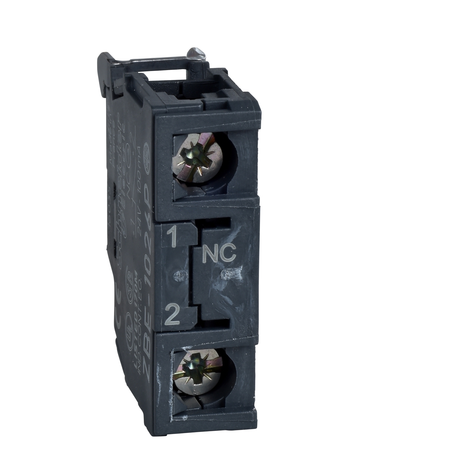 ZBE1026 Harmony Single Electrical Component Contact Block, 22 mm, 1NC Contact, 10 A at 600 V AC Contact, Gold Flashed (Ag/Ni/Au) Contact, Momentary Action, Black/Green
