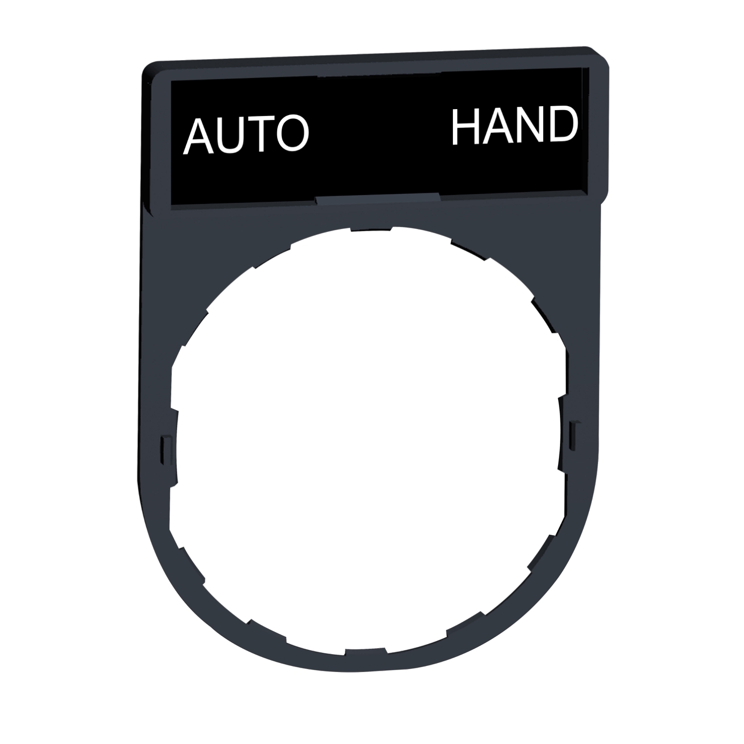 ZBY2364 Harmony Marked Standard Pushbutton Legend Plate, 40 mm H x 30 mm W, Plastic, Black/Red Field