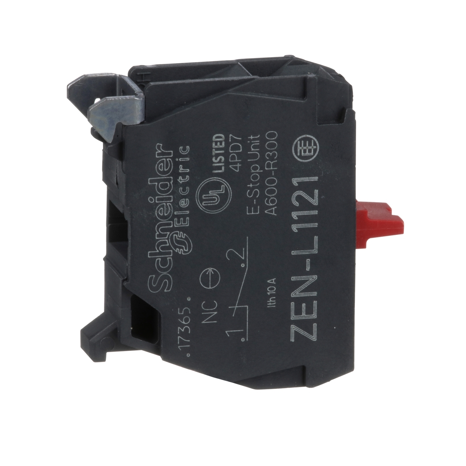 ZENL1121 Harmony Auxiliary Contact Block, 1NC Contact, 12 A at 600 V AC/DC Contact, 1 Poles, For Use With XAL Series, XAPS Control Station, XB5 22 mm Control and Signaling Unit, Silver Alloy Contact